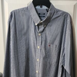 Izod Men's Navy and White Gingham Shirt